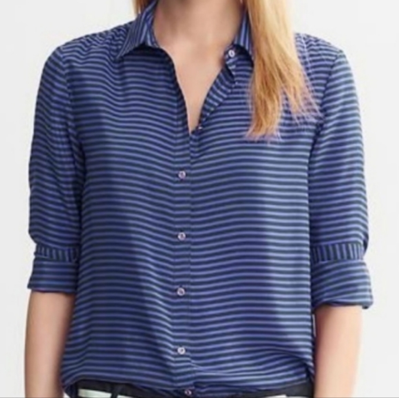 Fisherman Aesthetic 100% Silk Button-up Blouse Vintage Banana Republic - Picture 1 of 13